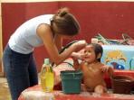 Volunteer with children in Guatemala