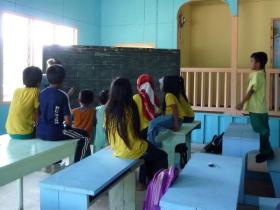 Volunteers teach the children English, maths and art.