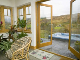 View of hot tub from the sun room.