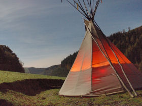 An amazing photo of the Waterfall tipi - taken on a moonlit night!