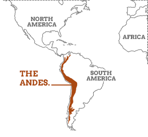 andes mountains on world map