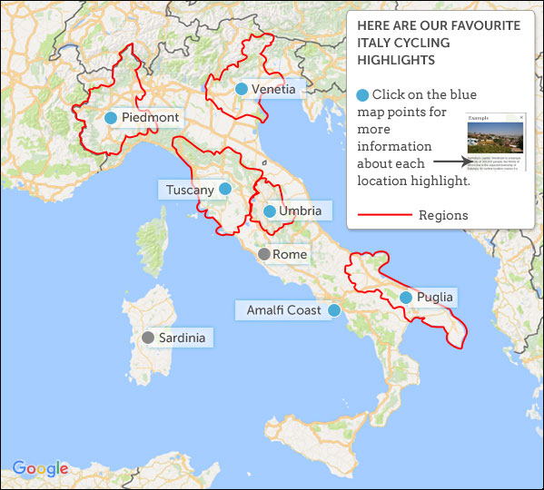 Italy cycling map & highlights. Helping Dreamers Do.