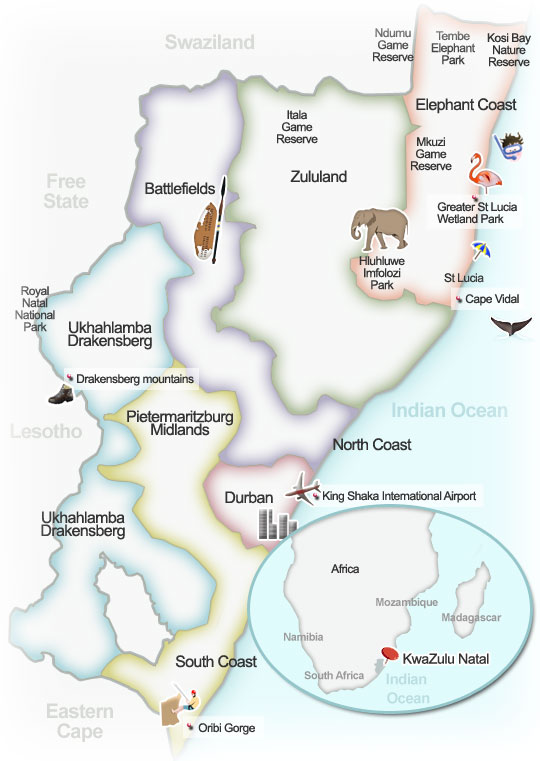 KwaZulu-Natal map. Illustration by Lisa Joanes