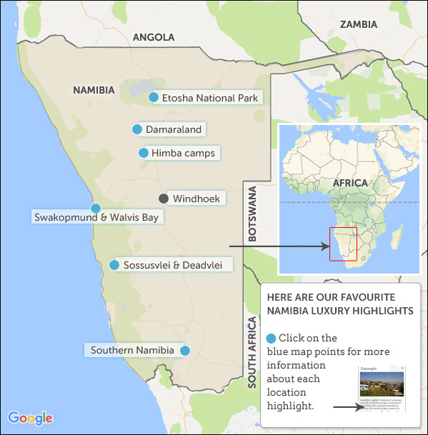 Namibia National Parks Map Namibia Luxury Vacations Map & Highlights