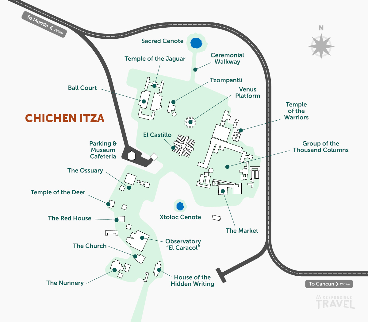 Chichen Itza map: showing the layout of the site