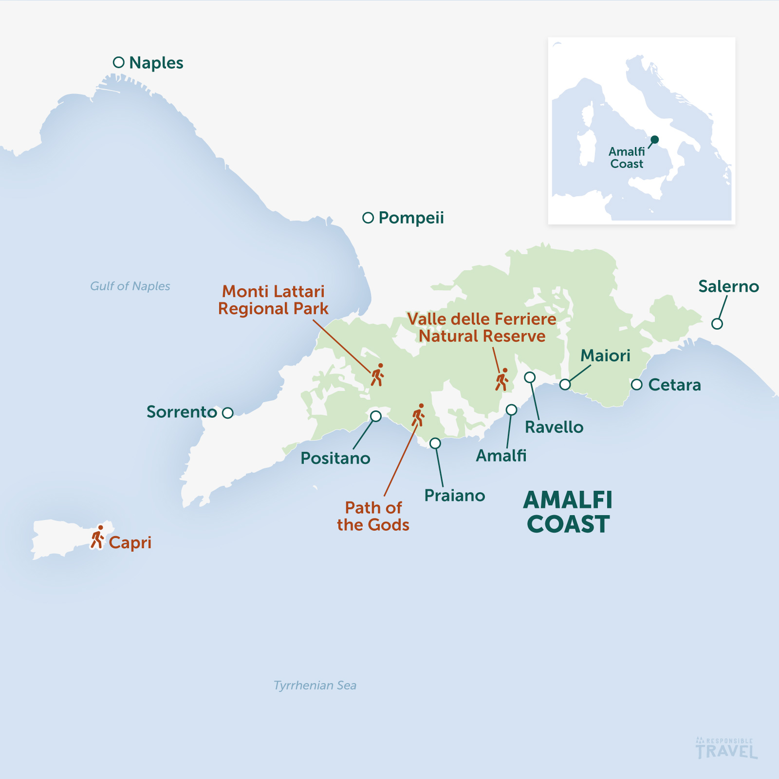 Amalfi Coast walking map: Path of the Gods, Valle delle Ferriere, Monti Lattari, Capri