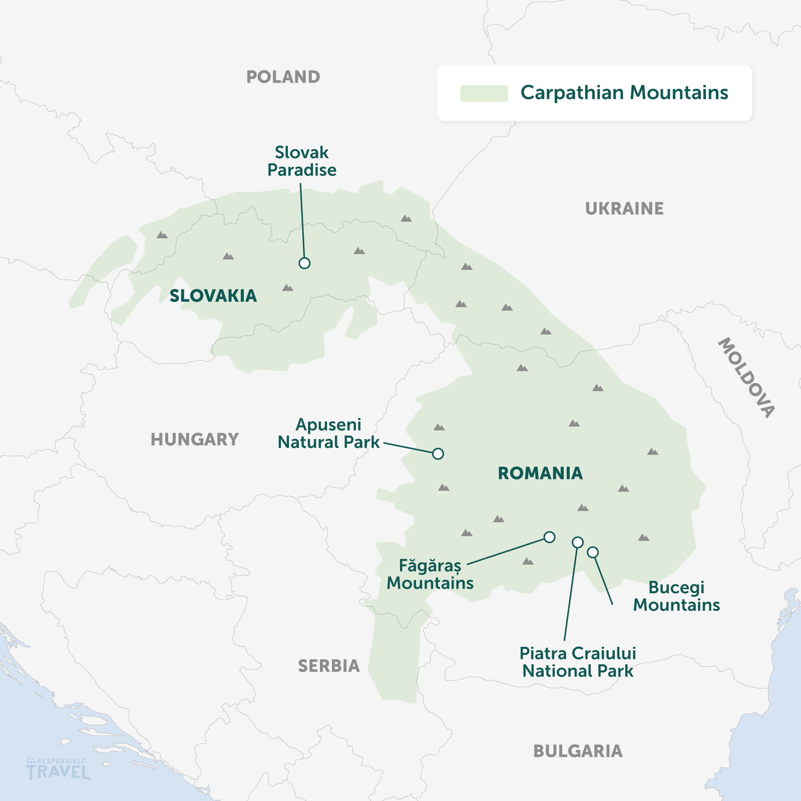 Carpathian Mountains walking map: including Slovakia and Romania