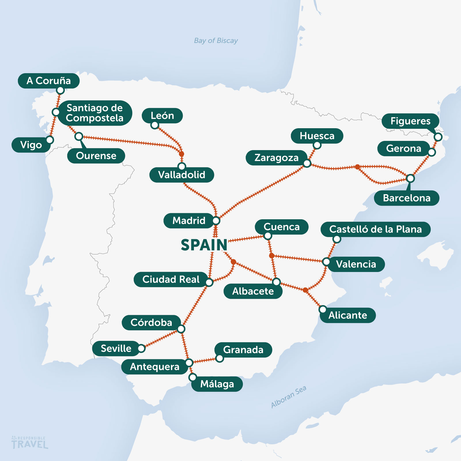 Spain high speed rail network map