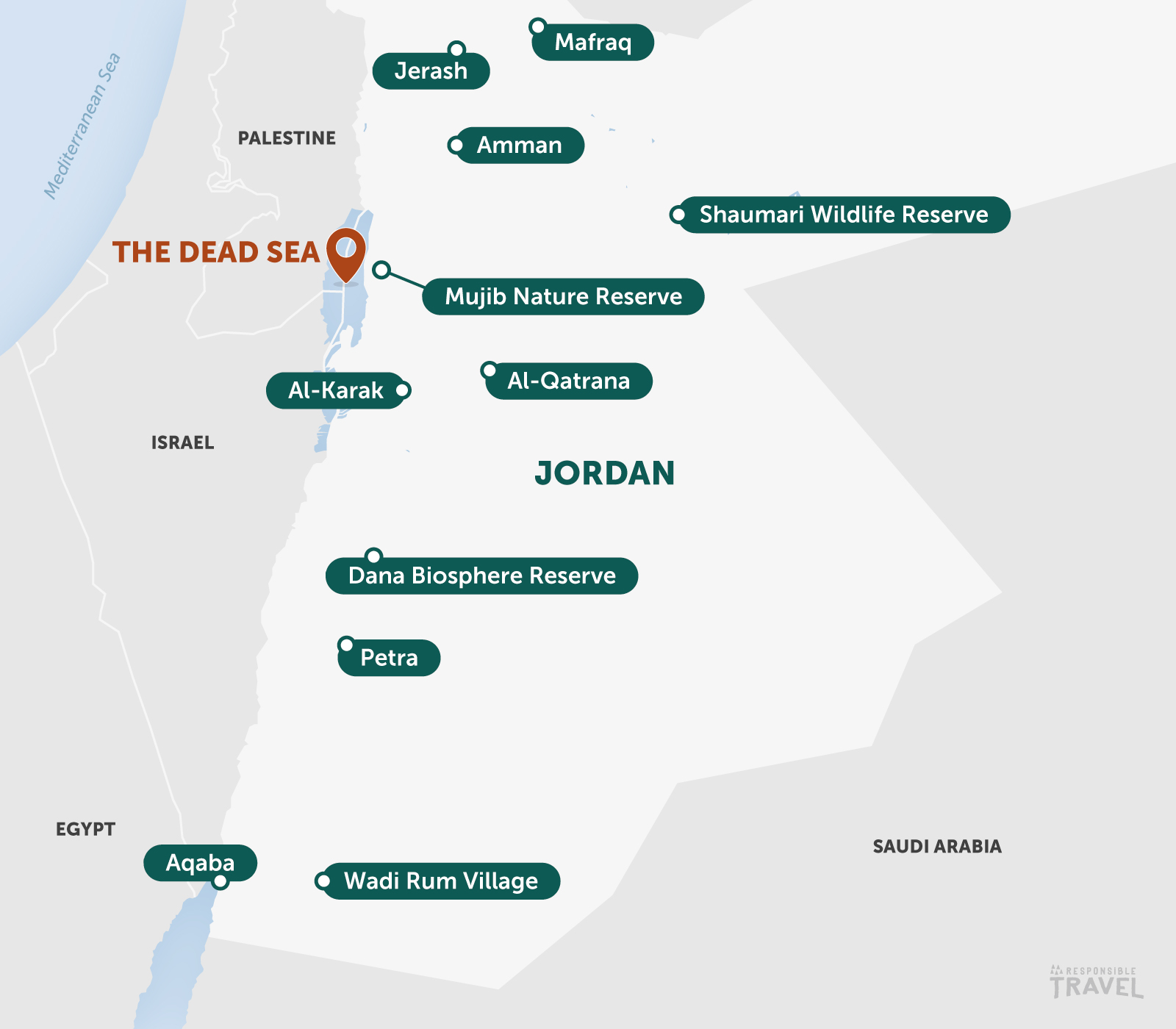 The Dead Sea, Jordan highlights map