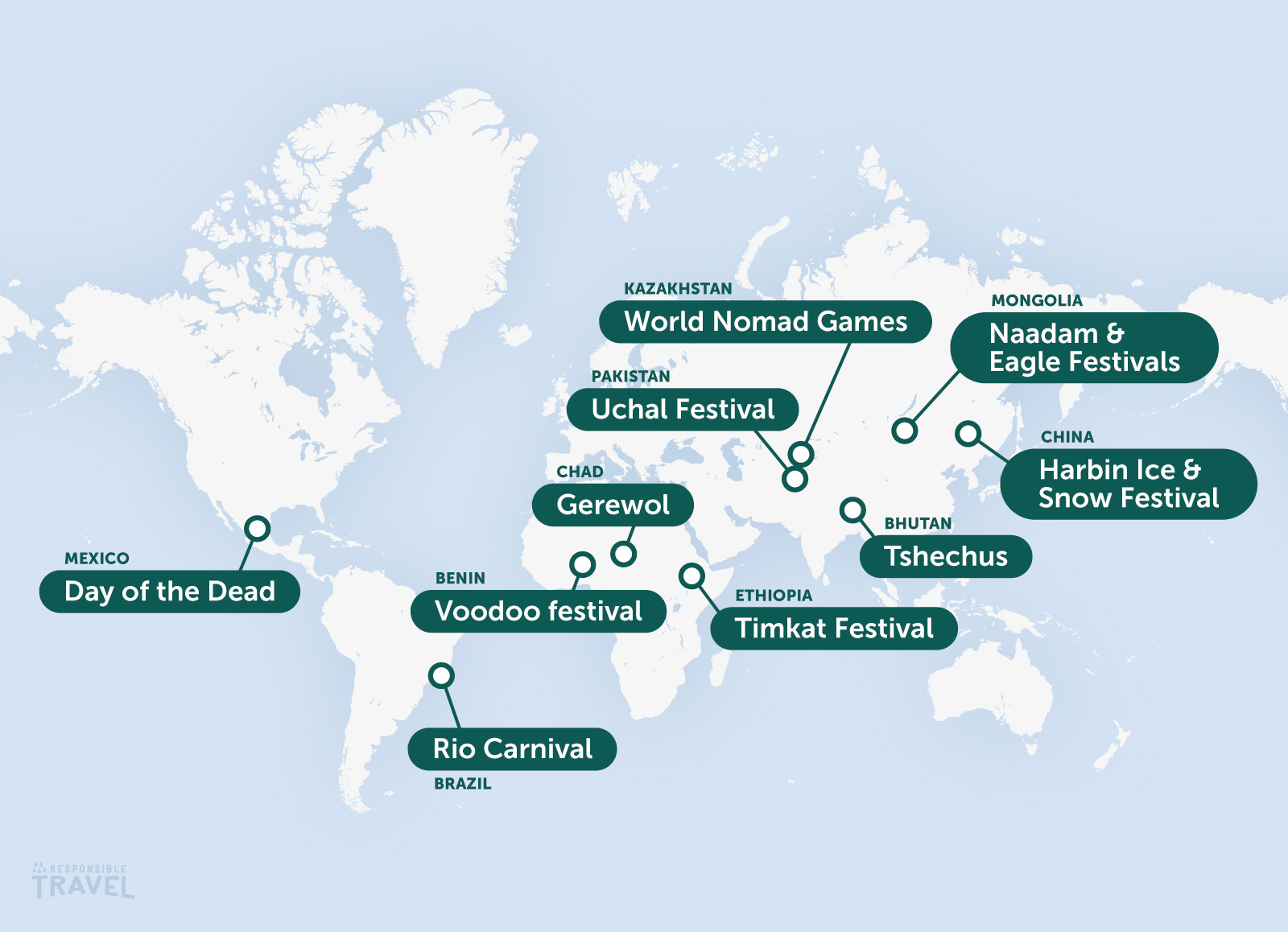 Responsible Travels top festivals world map