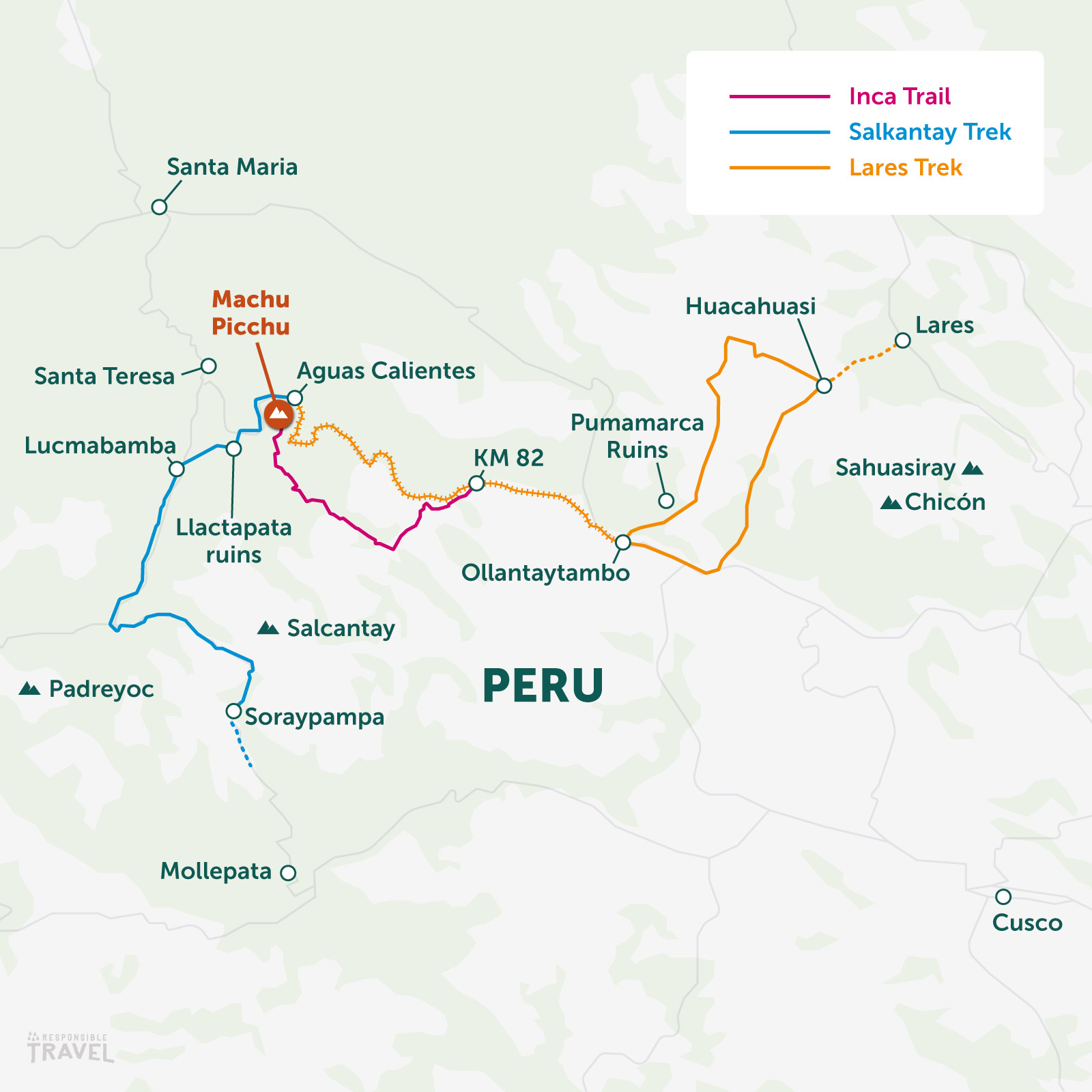 Alternative treks to the Inca Trail map