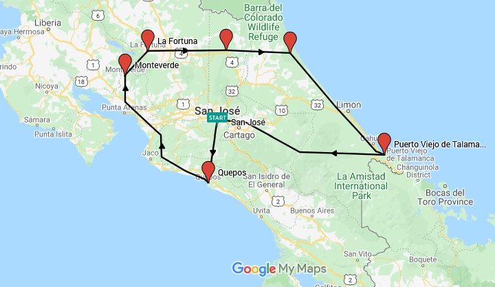Costa Rica Adventure Map Costa Rica small group adventure vacation | Responsible Travel