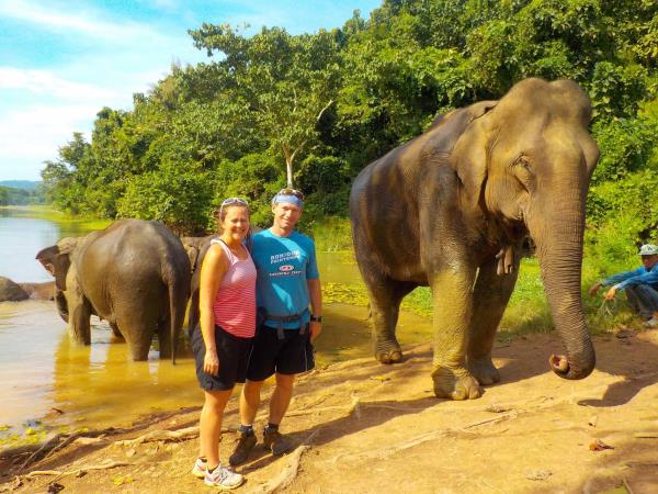 Family volunteering with elephants in Laos