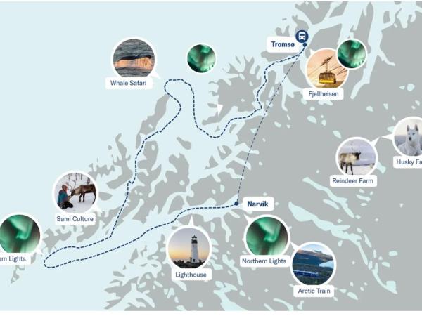 Northern Lights, whale watching cruise & husky safari