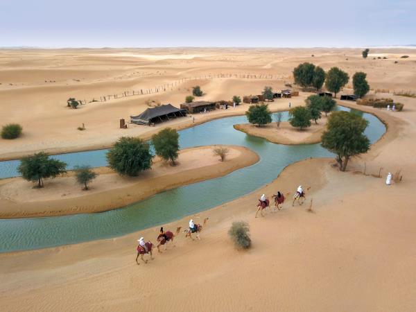 Dubai Bedouin camp in desert oasis