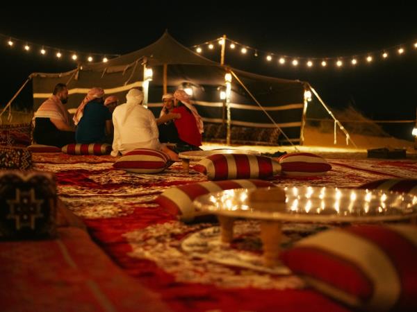 Dubai Bedouin camp in desert oasis