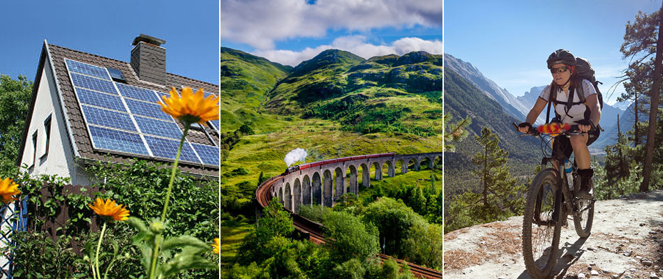 Solar panels, train and cycling