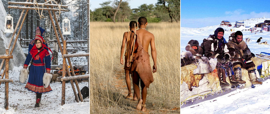 Sami people (Lapland), San (Botswana) and Canadian aboriginal people
