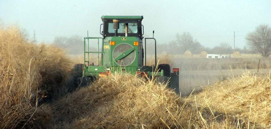Tractor harvesting crops for biofuel