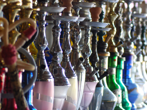 Hookahs lined up in a shop in Turkey