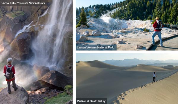 Waterfall, Lassen Volcanic National Park and Death Valley