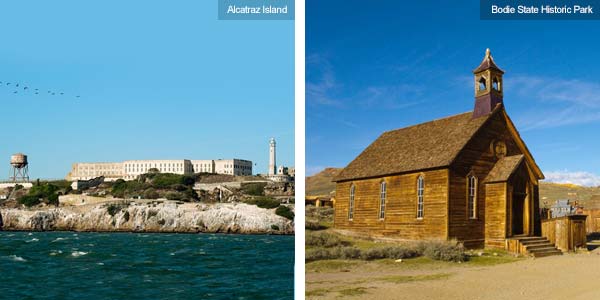 Alcatraz island and Bodie State Historic Park