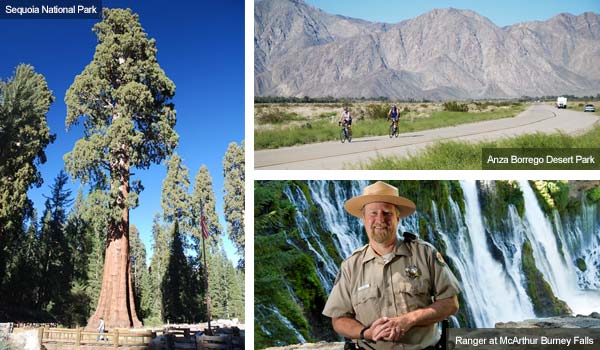 Sequoia National Park, Anza-Borrego Desert Park and Ranger at McArthur Burney falls