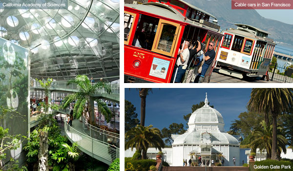 Academy of Sciences, cables cars in San Francisco and Golden Gate Park