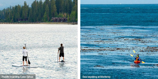 Stand up paddle boarding at Lake Tahoe and sea kayaking at Monterey