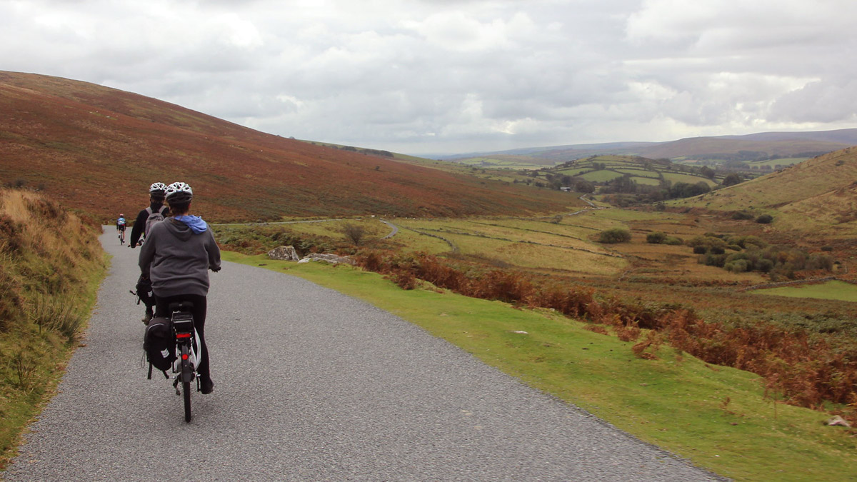 People riding e-bikes in Devon