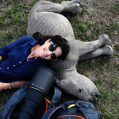 Ami with baby rhino