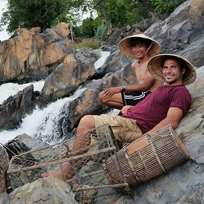 Hazen with friend at waterfall