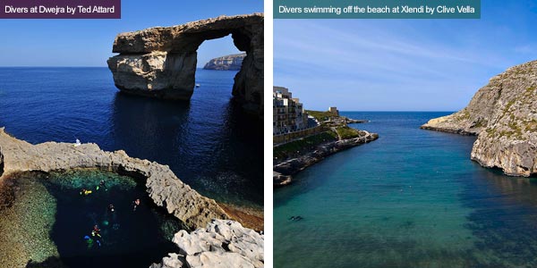 Divers at Dwejra and Xlendi, Gozo. Photos by Ted Attard and Clive Vella