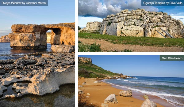 Dwejra Window, Ggantija Temple and San Blas beach, Gozo. Photos by Giovanni Maroni and Clive Vella