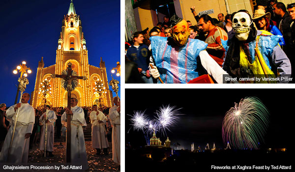 Fireworks, carnival and church, Gozo. Photos by Ted Attard and Vanicsek P?er