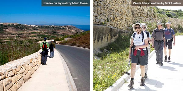 Walkers in Ramla countryside and Wied il Ghasri, Gozo. Photos by Mario Galea and Wied il Ghasri