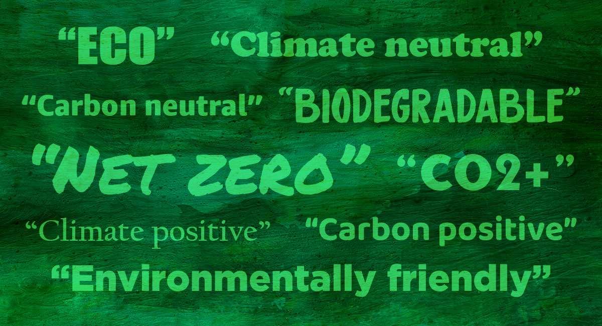 A graphic showing common greenwashing terms