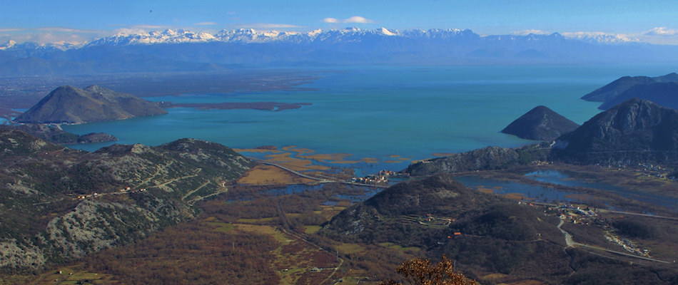 Overlooking the lake and mountains