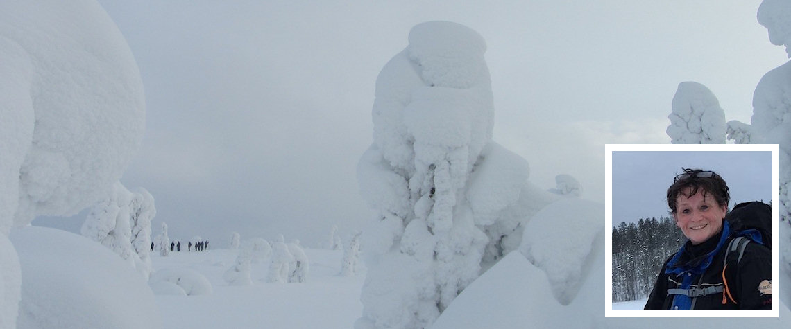 Group in the snow and (inset) Jay Sivell