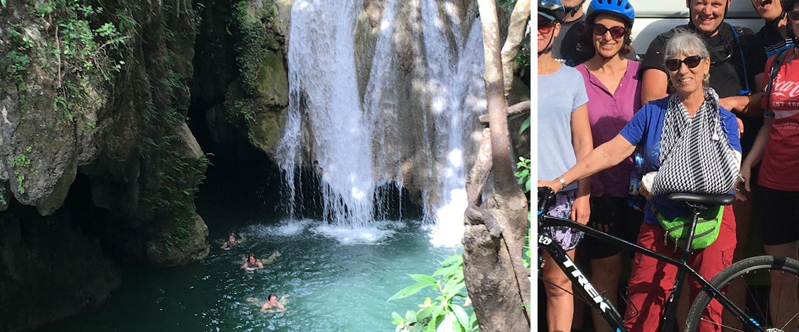 Waterfall and Susan's arm in a sling