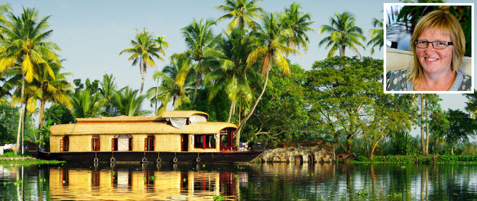 Kerala houseboat and (inset) Lyn Hill