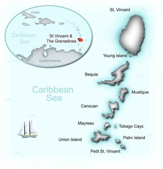 Map of St. Vincent & The Grenadines