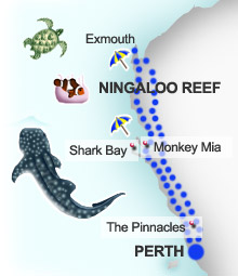 Map for coral coast itinerary, Western Australia