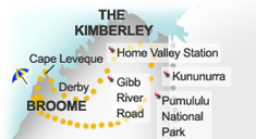 Map for outback itinerary, Western Australia