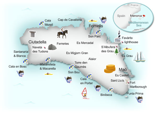 Map of Menorca. Illustration by Lisa Joanes