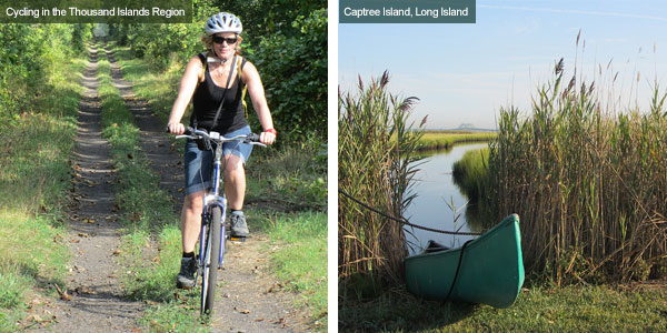 Cycling in the Thousand Islands Region and a kayak at Long Island, New York State. Photos by Catherine Mack