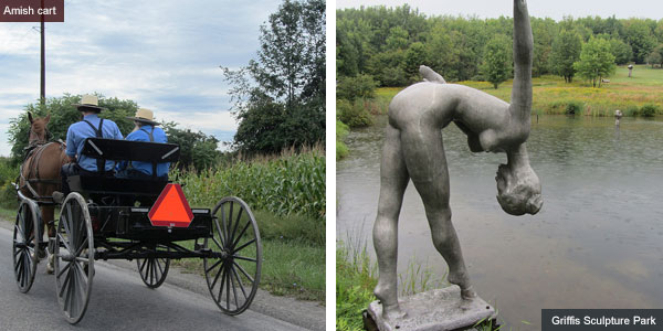 Amish cart and Griffis Sculpture Park, New York State. Photos by Catherine Mack
