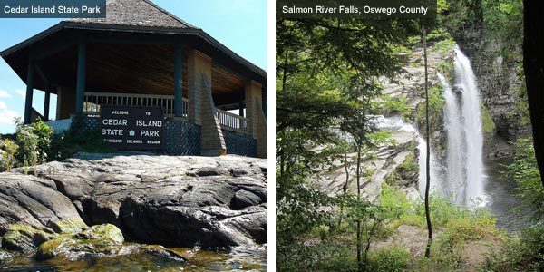 Cedar Island State Park and waterfall at Oswego County, New York State. Photos by Catherine Mack