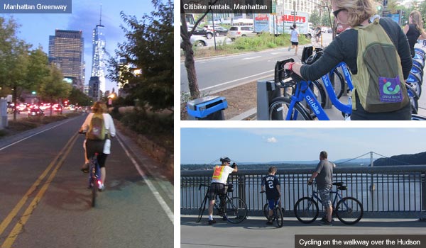 Cycling in Manhattan and along the walkway above the Hudson, New York state. Photos by Catherine Mack