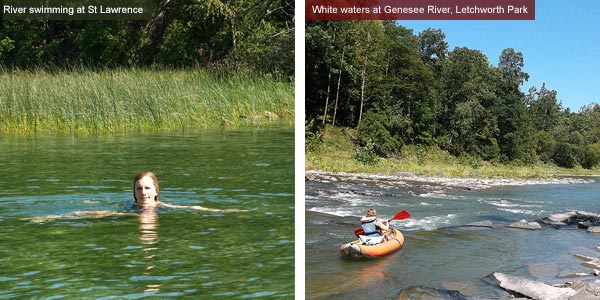 Swimming at St Lawrence and white water in Genesee River, New York State. Photos by Catherine Mack